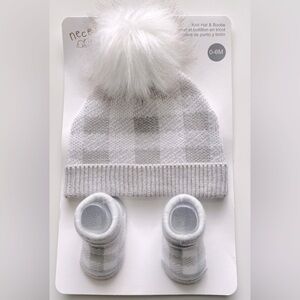 Infant Grey Plaid Hat and Bootie Set - NWT